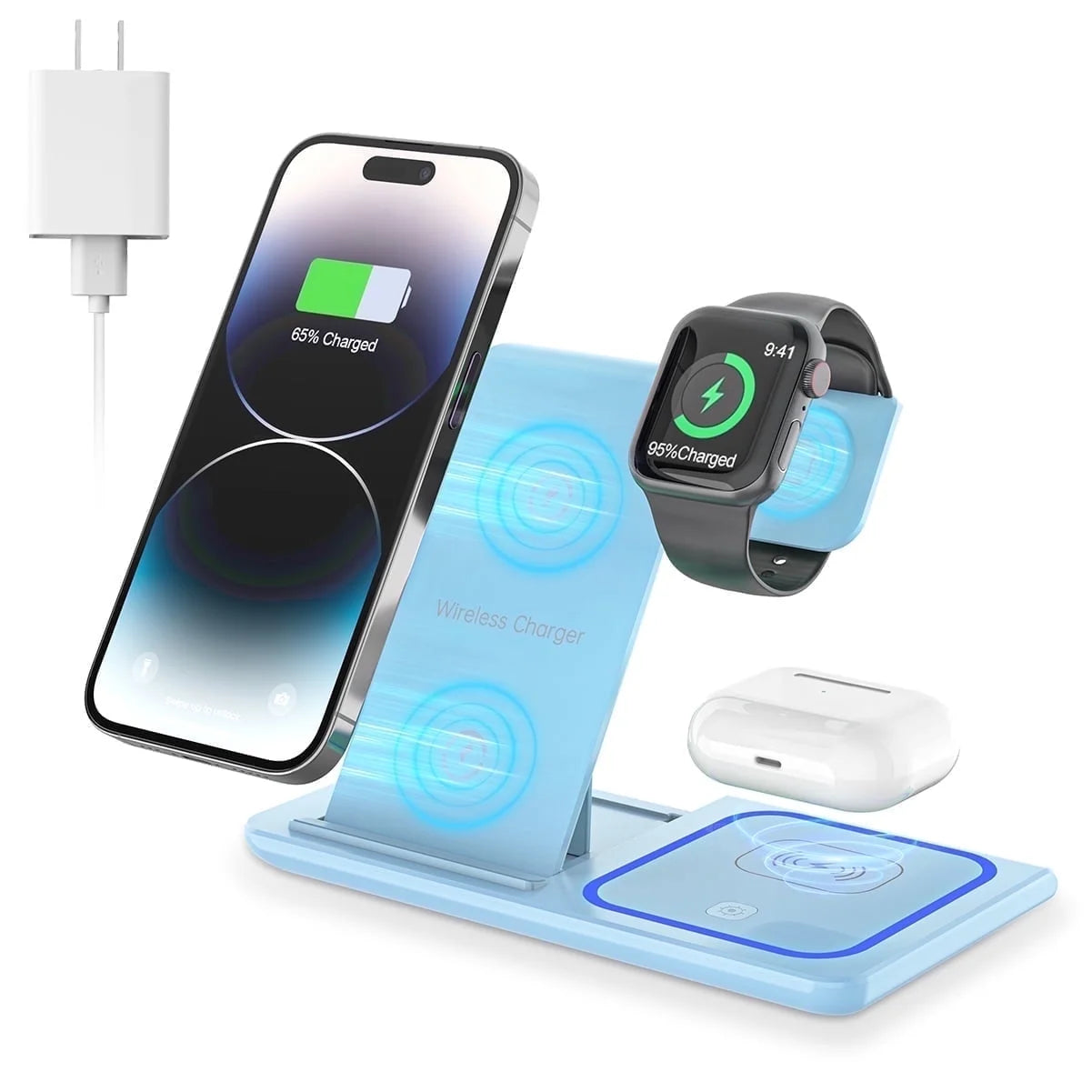 Wireless Charging Station, 3 in 1 Wireless Charger for Iphone 16/15/14/13/12/11/Pro/Pro Max/Xs, Sumsung Galaxy S26 S25 S23, 18W Charging Dock for Iwatch 10/9/8/7/6/5/4/3, Airpods 4/3/2/Pro(Purple)